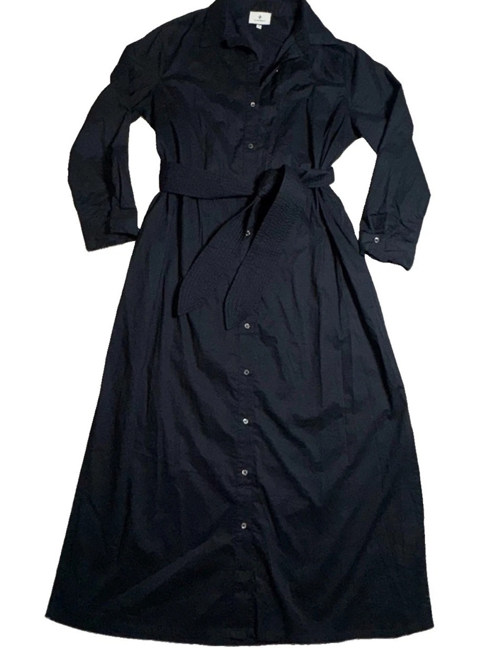 Tuckernuck Black Cotton Maxi Shirt Dress M Button Front Tie Waist Pockets